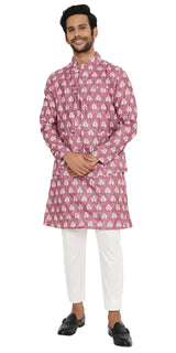 DUSTY PINK COTTON SILK KURTA 3 PC SET WITH GOLD ZARI EMBRIODERY