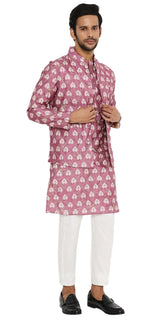 DUSTY PINK COTTON SILK KURTA 3 PC SET WITH GOLD ZARI EMBRIODERY