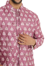 DUSTY PINK COTTON SILK KURTA 3 PC SET WITH GOLD ZARI EMBRIODERY