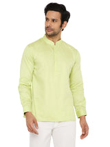 LIME GREEN SATIN COTTON SHORT KURTA WITH CUFF