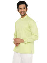 LIME GREEN SATIN COTTON SHORT KURTA WITH CUFF