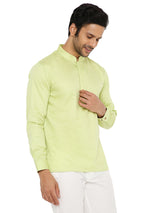 LIME GREEN SATIN COTTON SHORT KURTA WITH CUFF