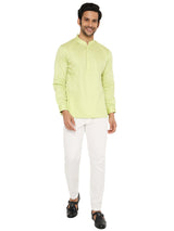 LIME GREEN SATIN COTTON SHORT KURTA WITH CUFF