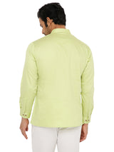 LIME GREEN SATIN COTTON SHORT KURTA WITH CUFF