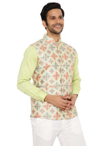 LIGHT OLIVE BANDI WITH LIME GREEN SHORT KURTA PYJAMA 3 PC SET