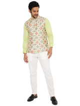 LIGHT OLIVE BANDI WITH LIME GREEN SHORT KURTA PYJAMA 3 PC SET