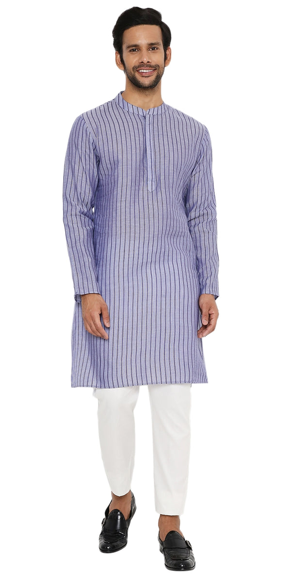 DENIMBLUE COTTON BOLD STRIPED ZARI LONG KURTA