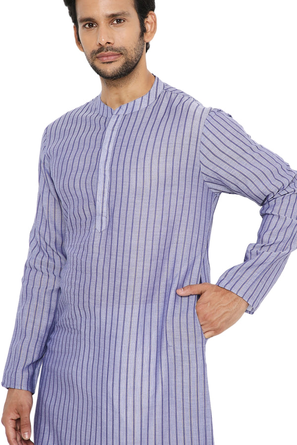 DENIMBLUE COTTON BOLD STRIPED ZARI LONG KURTA