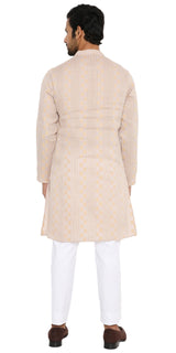 BE DESI MEN COTTON BUTTA LAVENDER REGULAR FIT LONG KURTA