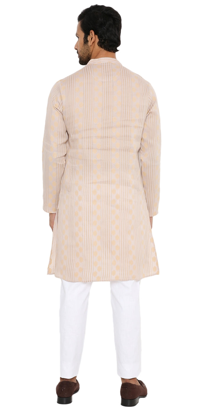 BE DESI MEN COTTON BUTTA LAVENDER REGULAR FIT LONG KURTA