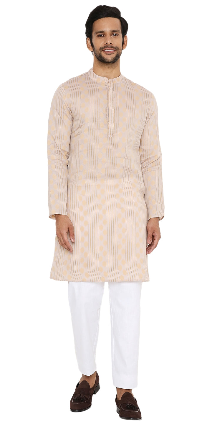 BE DESI MEN COTTON BUTTA LAVENDER REGULAR FIT LONG KURTA