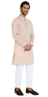 BE DESI MEN COTTON BUTTA LAVENDER REGULAR FIT LONG KURTA