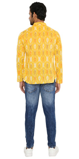 COTTON IKAT SLIM FIT YELLOW REGULAR FIT SHORT KURTA