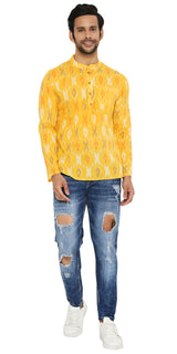 COTTON IKAT SLIM FIT YELLOW REGULAR FIT SHORT KURTA