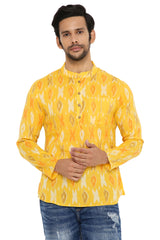 COTTON IKAT SLIM FIT YELLOW REGULAR FIT SHORT KURTA