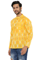 COTTON IKAT SLIM FIT YELLOW REGULAR FIT SHORT KURTA