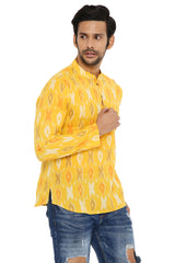 COTTON IKAT SLIM FIT YELLOW REGULAR FIT SHORT KURTA