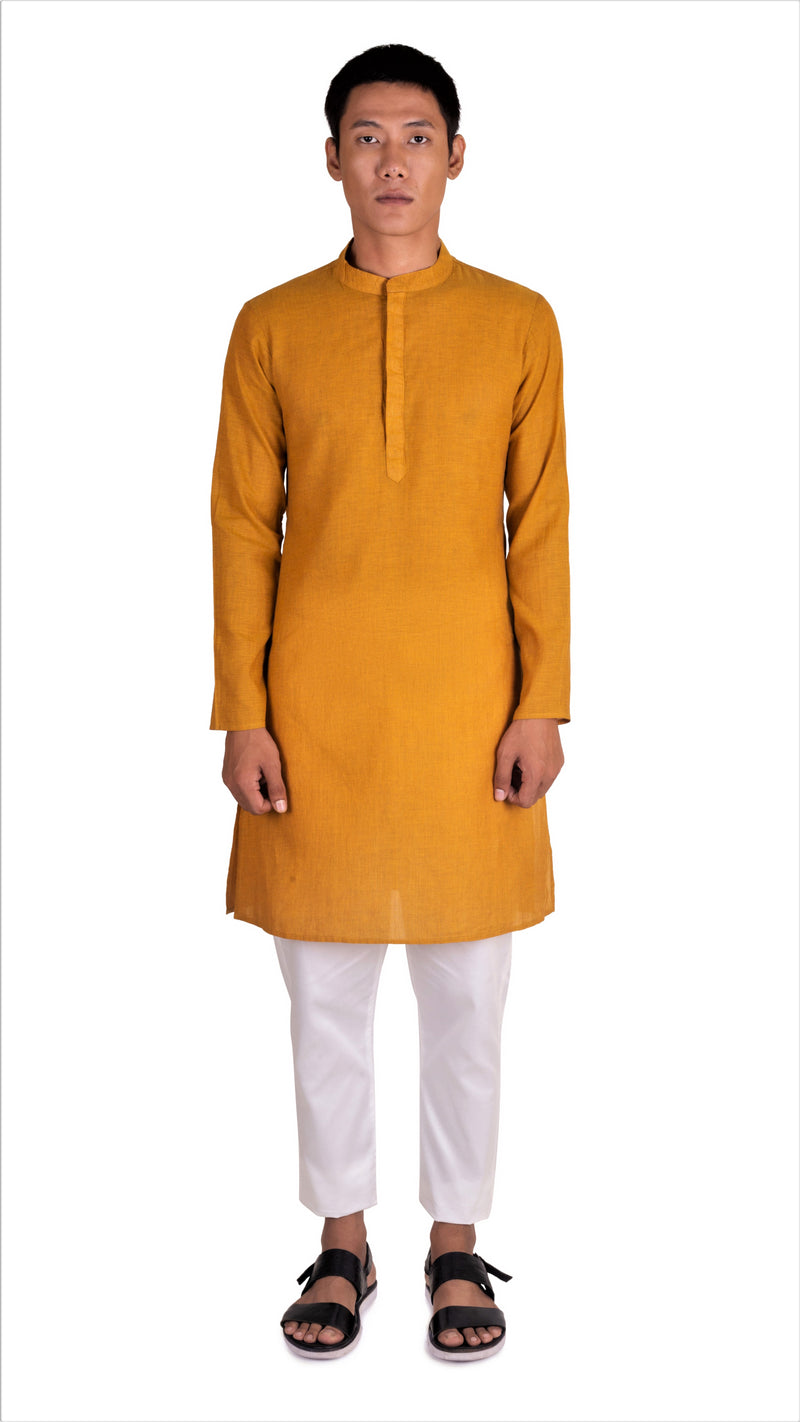 MEN'S COTTON KHADI KURTA MUSTARD YELLOW
