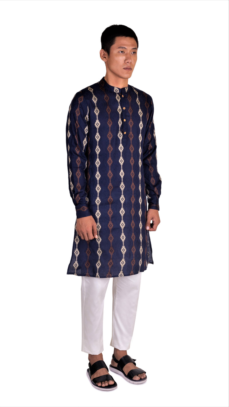 BE DESI MEN COTTON STAR BUTTA CUFF DETAIL KURTA