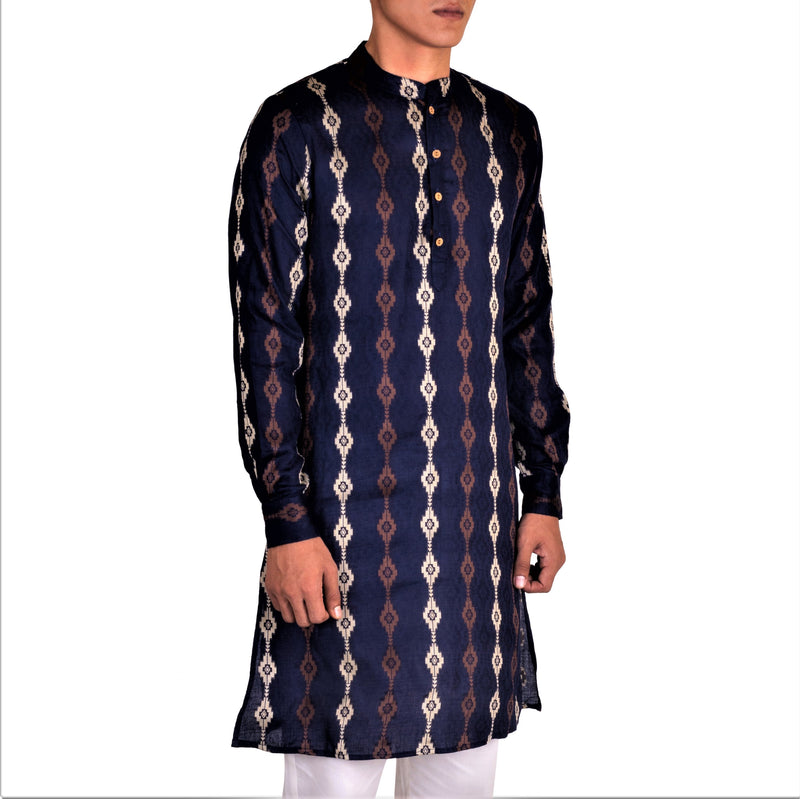 BE DESI MEN COTTON STAR BUTTA CUFF DETAIL KURTA