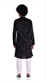 BE DESI MEN COTTON BOX STRIPED BLACK REGULAR FIT LONG KURTA