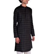 BE DESI MEN COTTON BOX STRIPED BLACK REGULAR FIT LONG KURTA