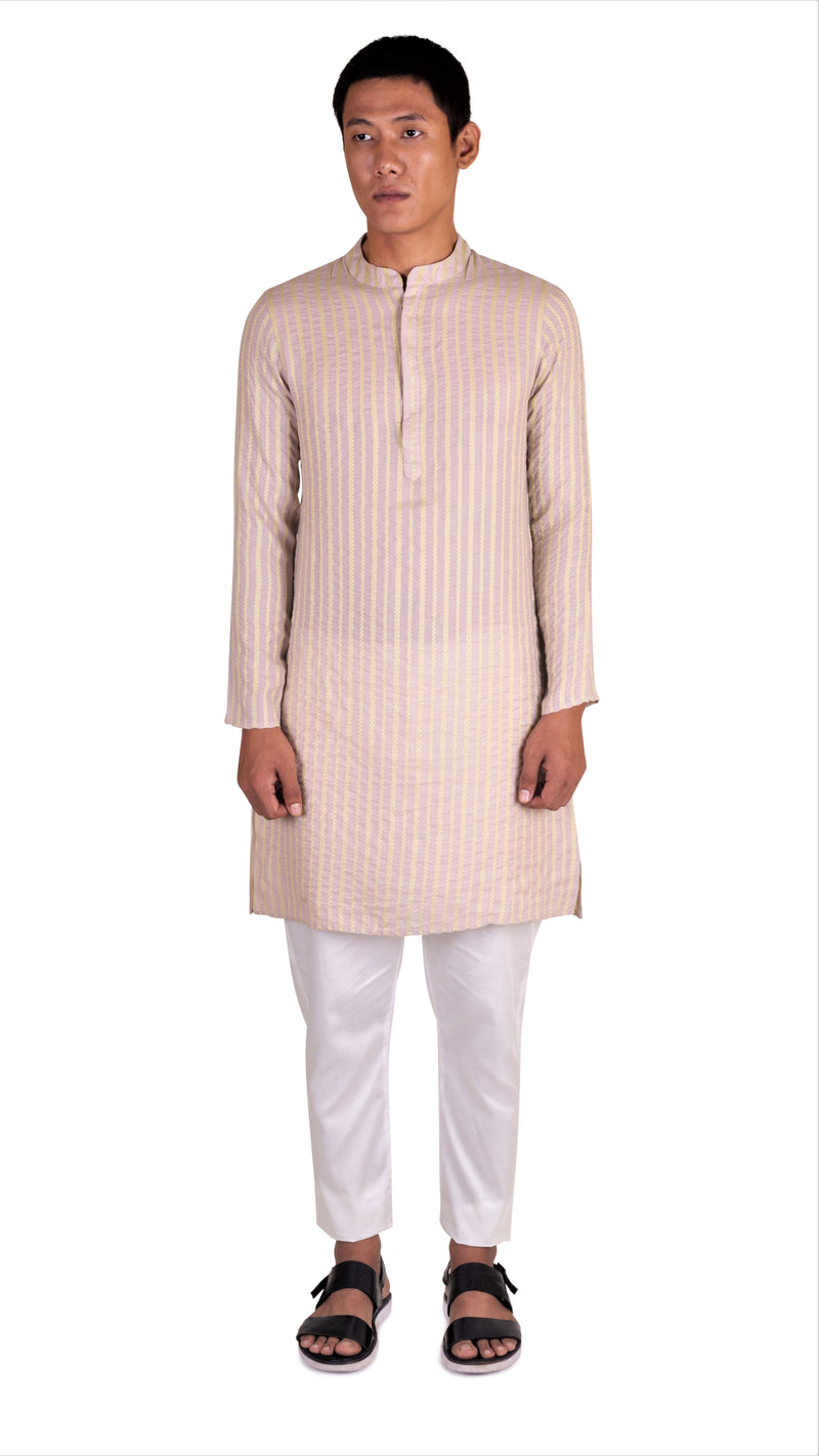 BE DESI MEN COTTON CRUSH EFFECT SLIM FIT LONG KURTA