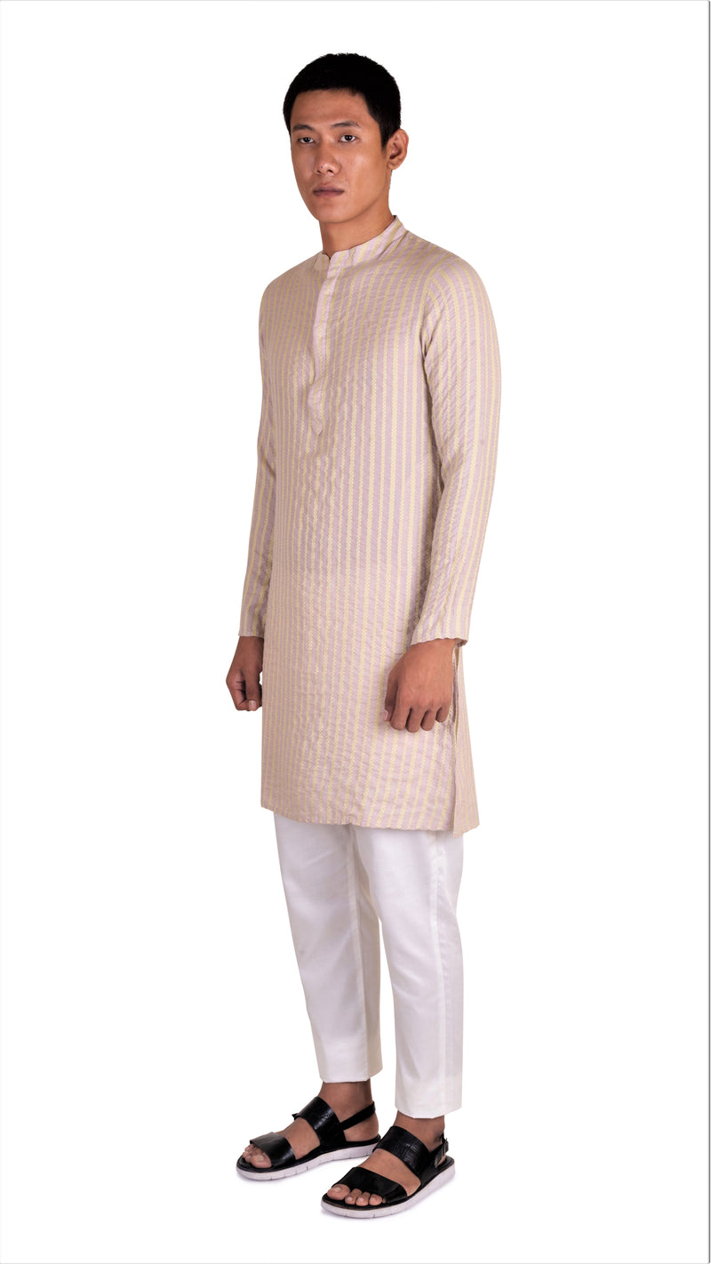 BE DESI MEN COTTON CRUSH EFFECT SLIM FIT LONG KURTA