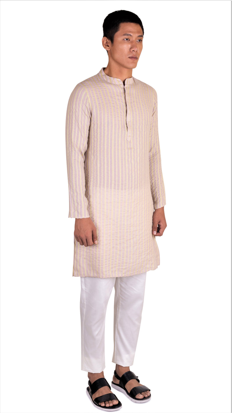 BE DESI MEN COTTON CRUSH EFFECT SLIM FIT LONG KURTA