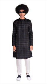 BE DESI MEN COTTON BOX STRIPED BLACK REGULAR FIT LONG KURTA
