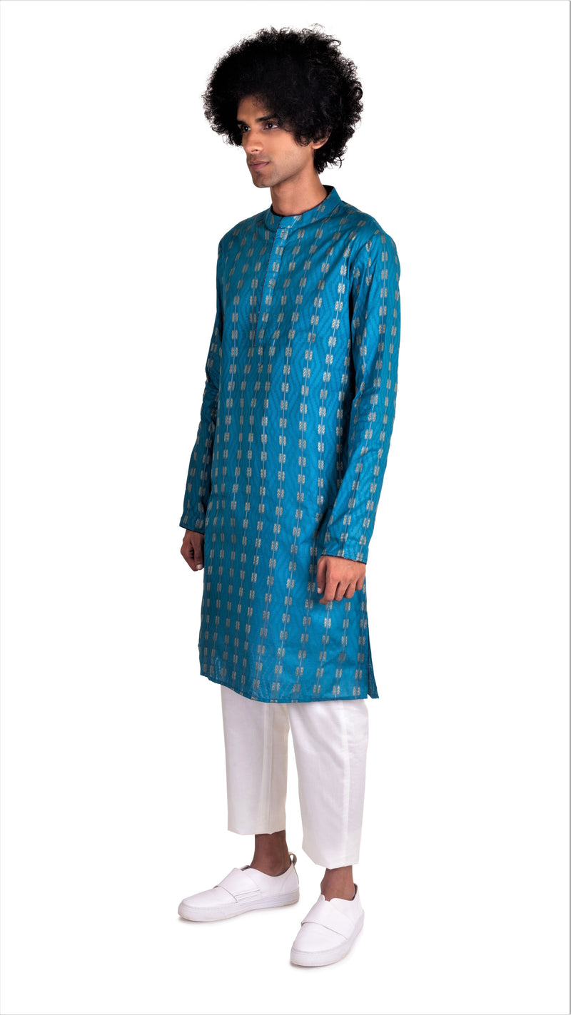 Be Desi Men's pure cotton turquoise green designer kurta 