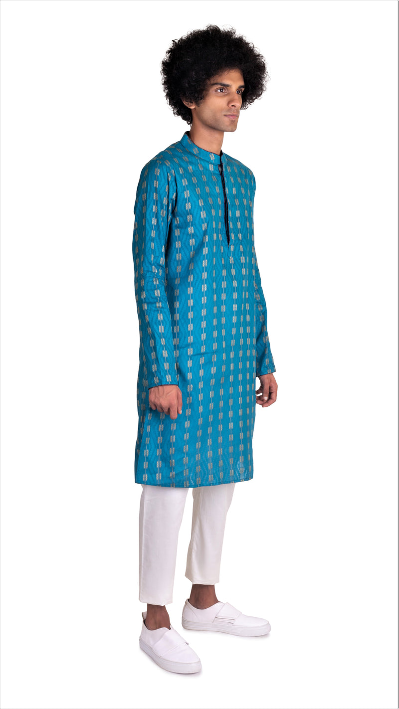 Be Desi Men's pure khadi cotton turquoise green designer kurta 