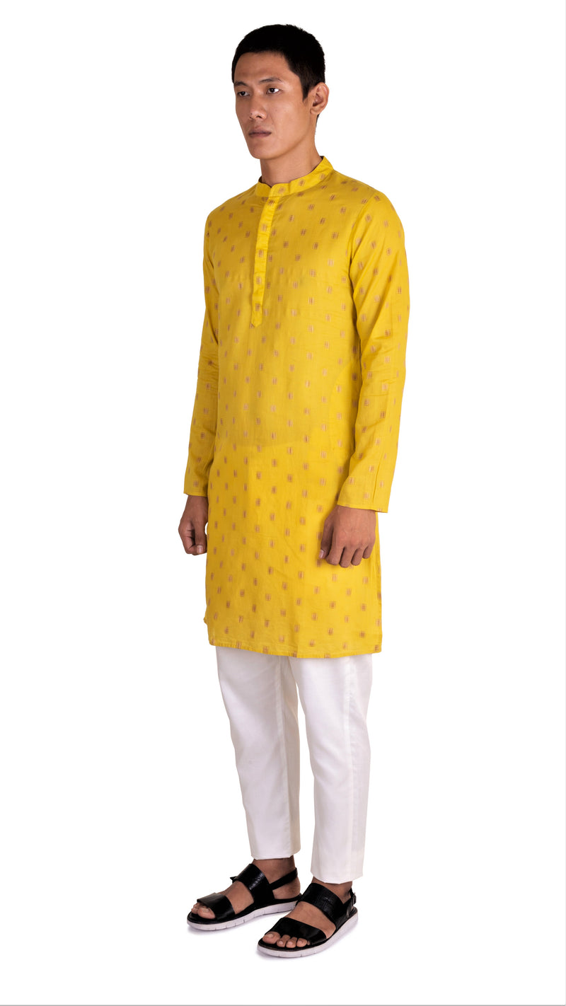 Side view of Men's Haldi Yellow Kurta in pure cotton by Be Desi