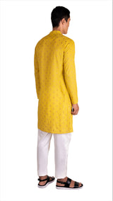 Back view of Men's Haldi Yellow Kurta in pure cotton by Be Desi