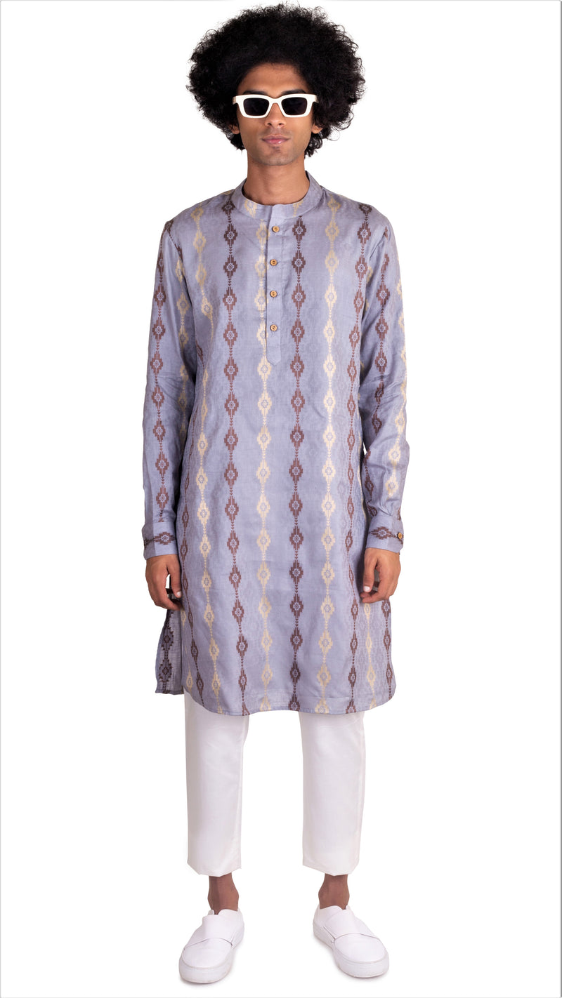 BE DESI MEN COTTON STAR BUTTA CUFF DETAIL KURTA