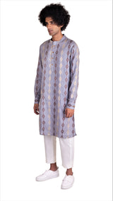 BE DESI MEN COTTON STAR BUTTA CUFF DETAIL KURTA
