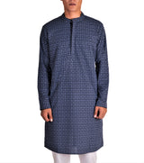 BLACK REGULAR FIT KURTA WITH GREY LEAF EMBRIODERY