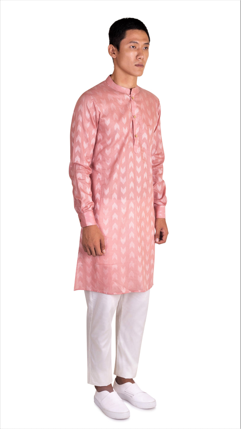 BLUSH PINK ZARI WOVEN KURTA WITH CUFF DETAIL