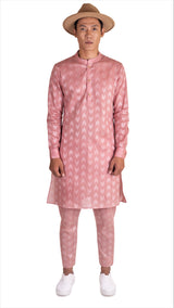 BLUSH PINK ZARI WOVEN KURTA WITH CUFF DETAIL