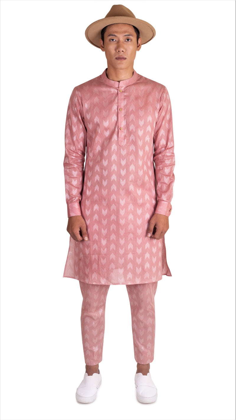 BLUSH PINK ZARI WOVEN KURTA WITH CUFF DETAIL