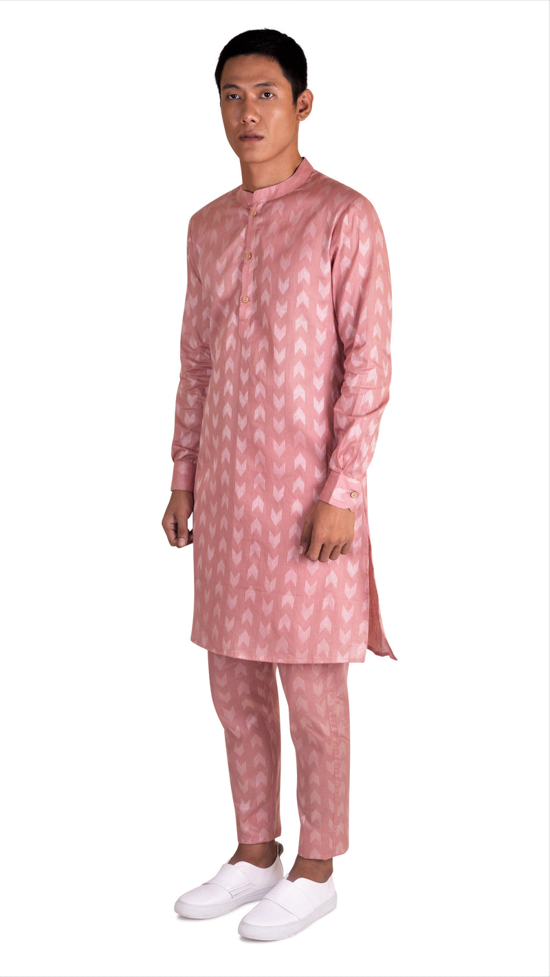 BLUSH PINK ZARI WOVEN KURTA WITH CUFF DETAIL