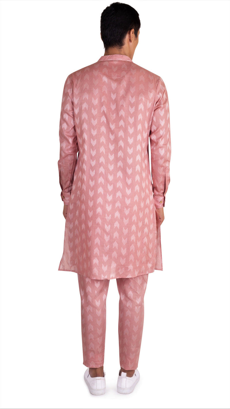 BLUSH PINK ZARI WOVEN KURTA WITH CUFF DETAIL