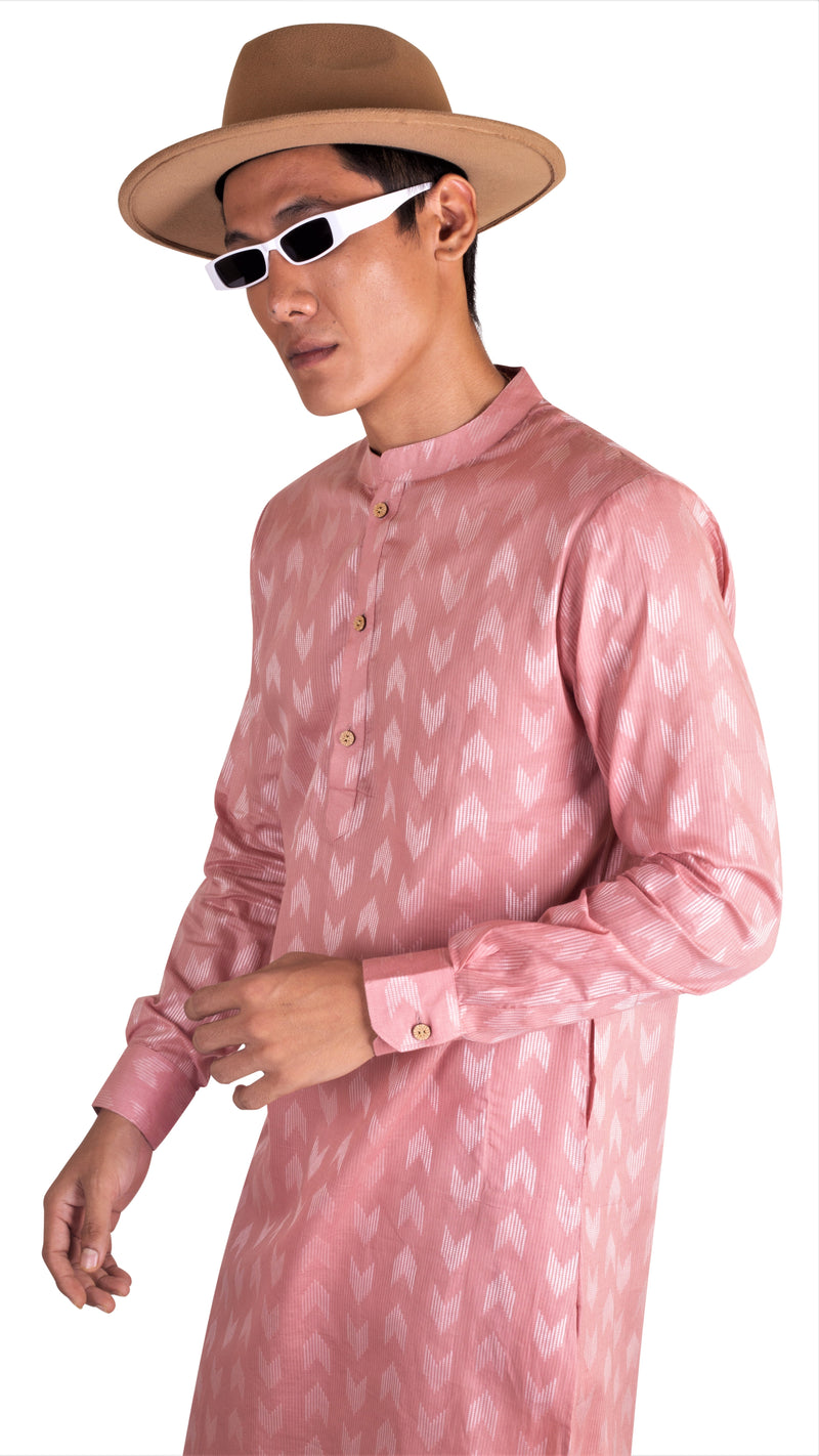 BLUSH PINK ZARI WOVEN KURTA WITH CUFF DETAIL