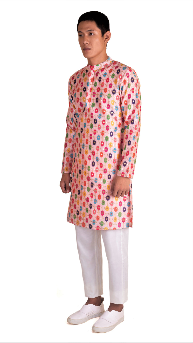 DUSTY ROSE KURTA PYJAMA SET WITH ZARI AND SEQUIN EMBELLISHMENT