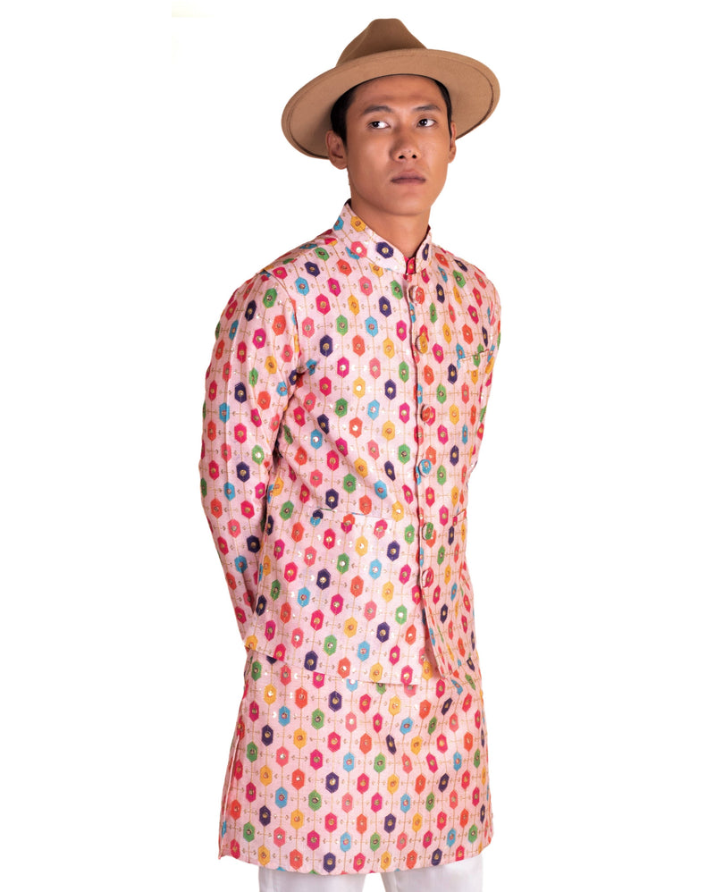 Be Desi men's kurta pyjama and bandi set with sequins embroidery