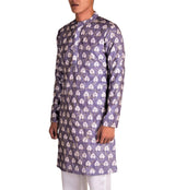 GREY COTTON SILK KURTA 3 PC SET WITH GOLD ZARI EMBRIODERY