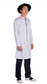 WHITE 4 POCKETED SHACKET & KURTA MONOCHROME SET