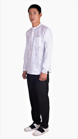 WHITE SATIN ABSTRACT FRONT EMBRIODERED SHORT KURTA