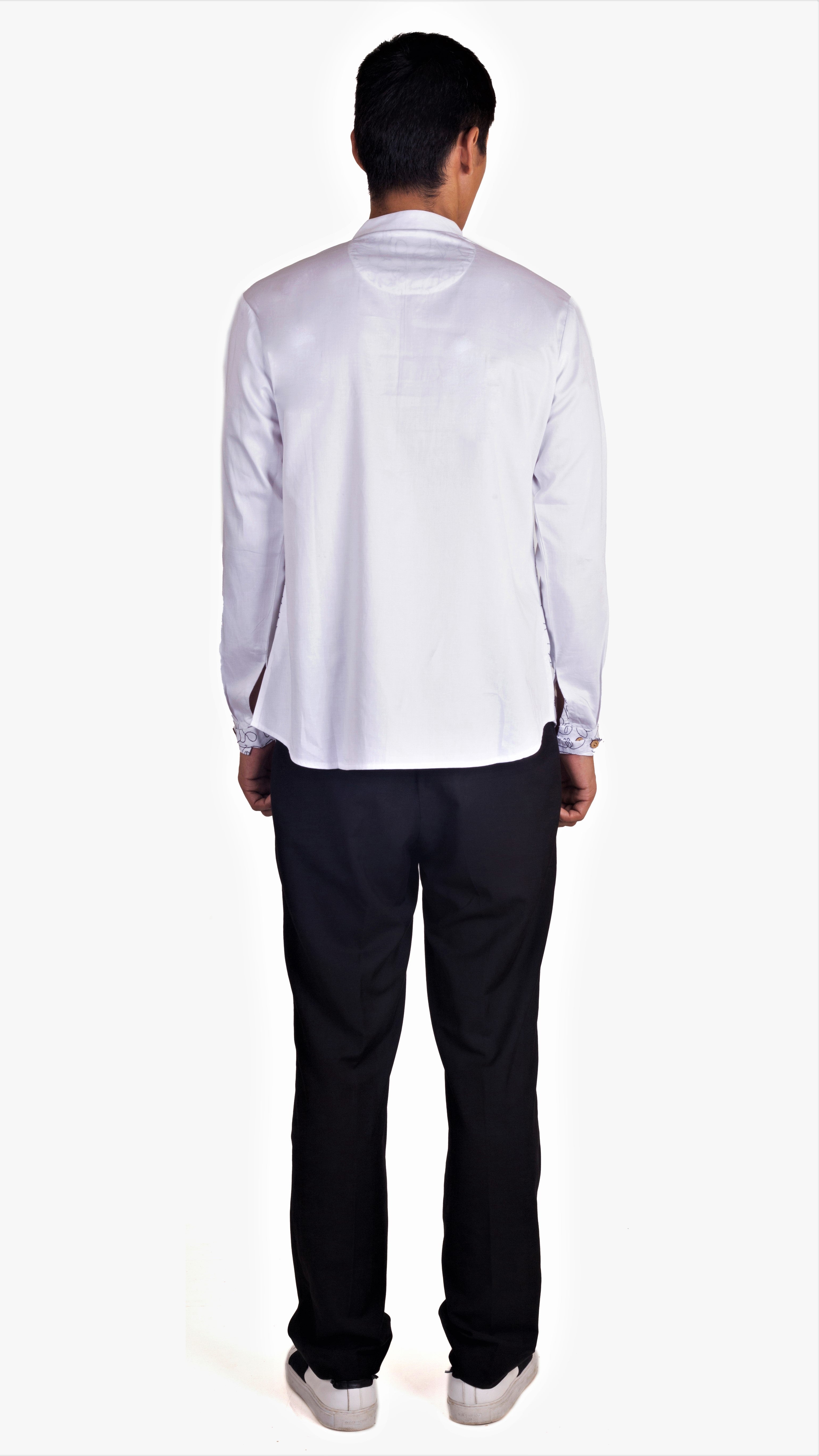WHITE SATIN ABSTRACT FRONT EMBRIODERED SHORT KURTA