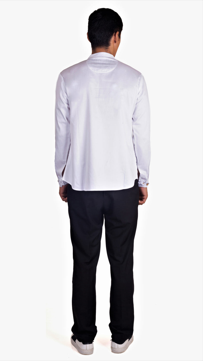 WHITE SATIN ABSTRACT FRONT EMBRIODERED SHORT KURTA